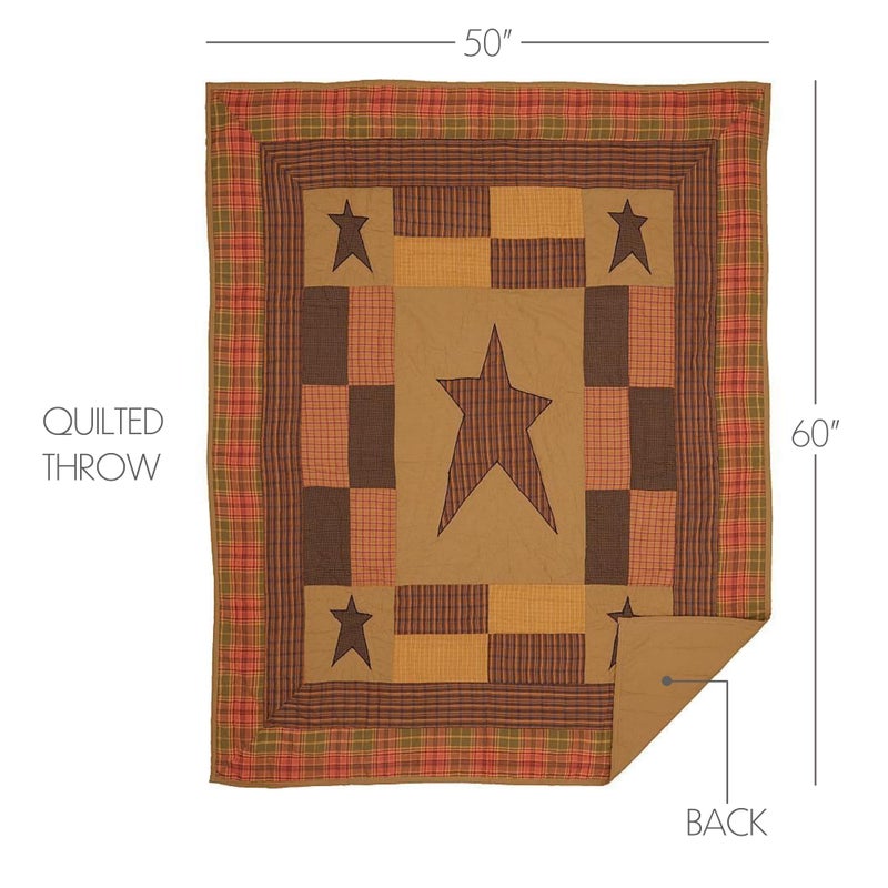 VHC Brands Stratton Primitive 60"x50" Throw Tan Rod Pocket Appliqued Cotton Star Pre-Washed Rectangle Decor - Image 3